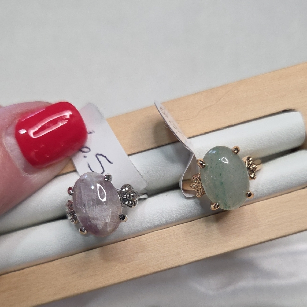 Women’s Lot of 2 Fashion Rings Purple Light Green Stones Boho NEW Size 6.5